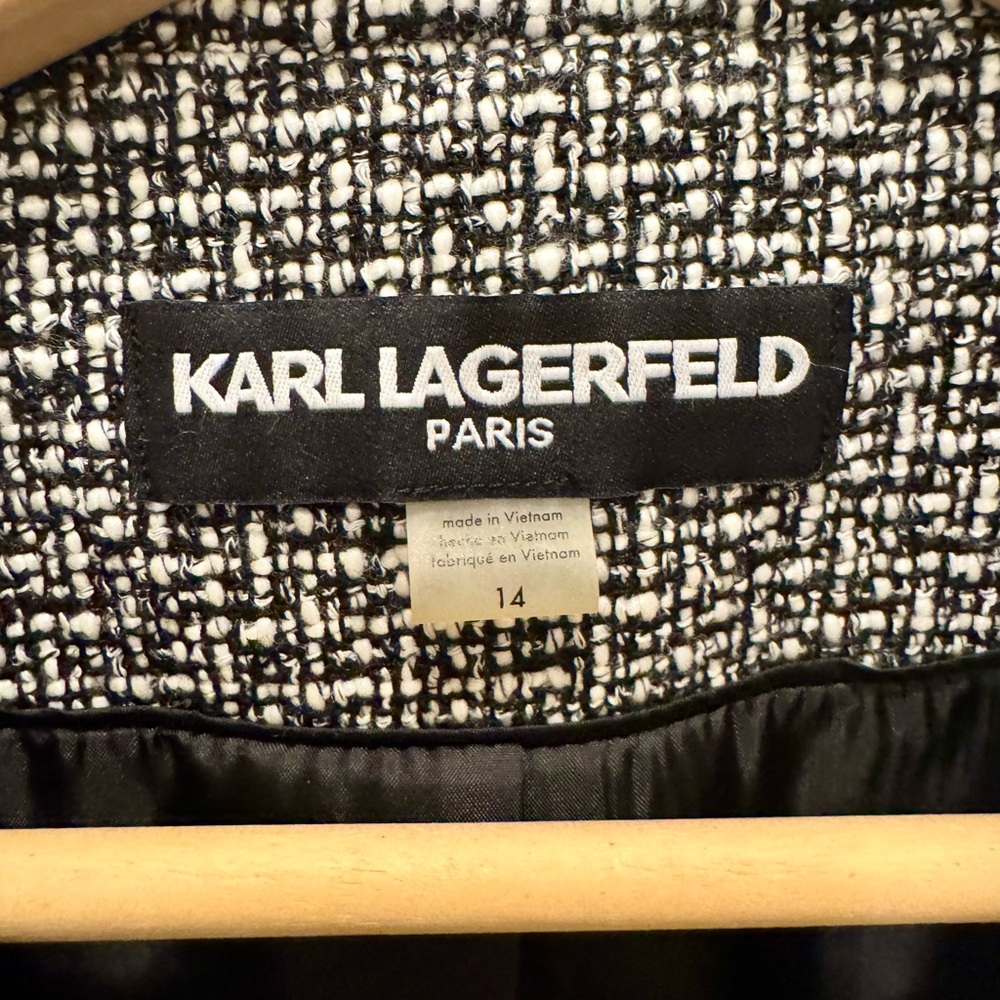 Karl Lagerfeld Tweed Pearl Jacket Blazer Sz 14 - Picture 3 of 10